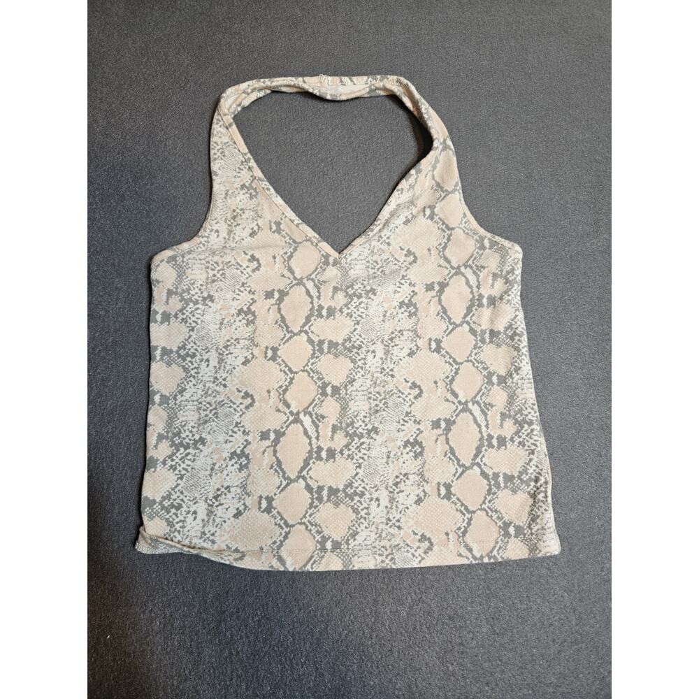 AMERICAN EAGLE HALTER TOP EXTRA SMALL GRAY PINK WHITE SNAKE SKIN PRINTED TANK